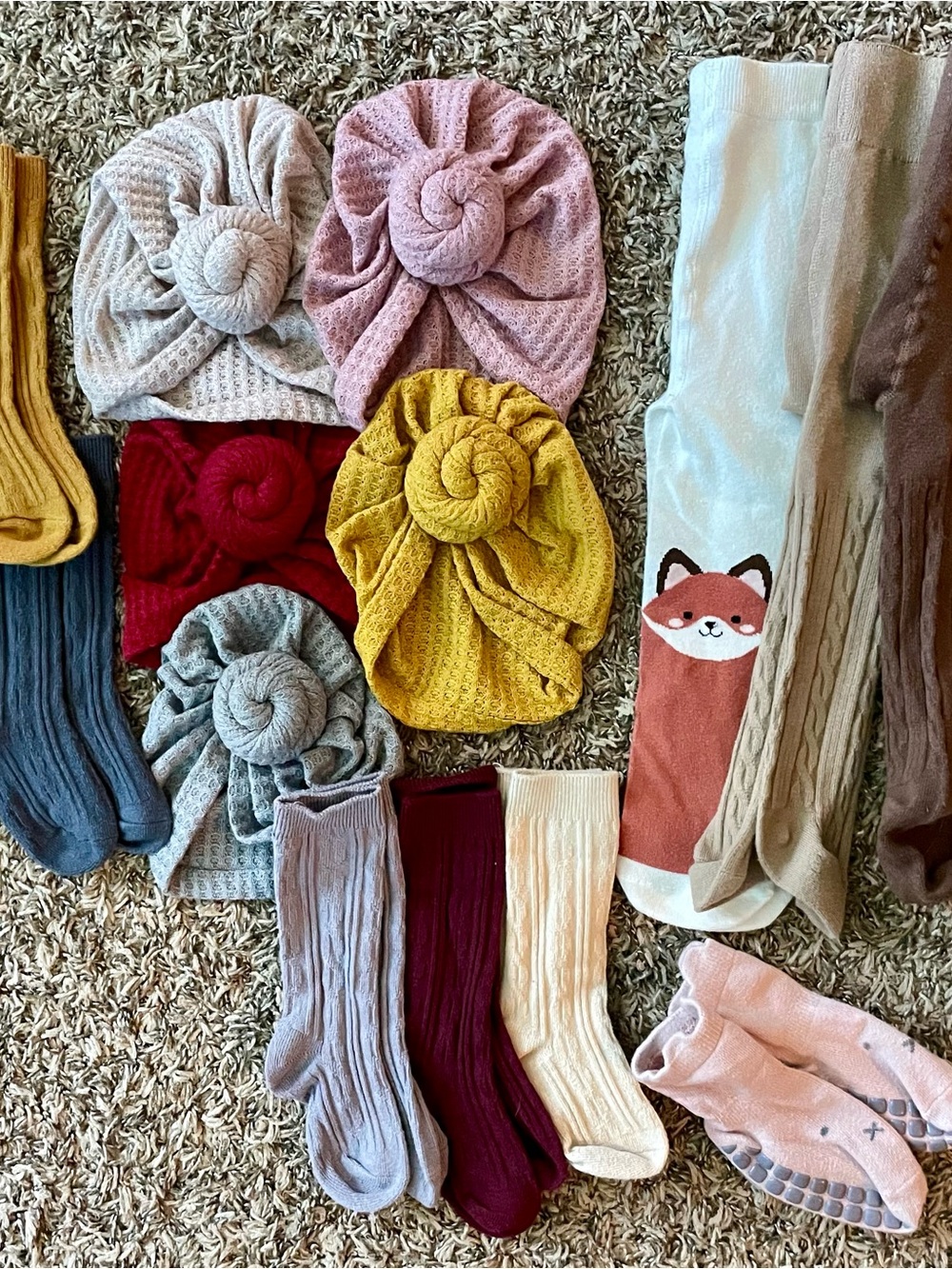 Baby Girl Knit Headwraps & Tights Set - Pink, Yellow, Gray, Red, Burgundy